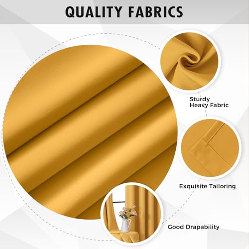 Image of MIULEE Yellow Blackout Bedroom Curtains Drapes 96 Inch Long 52 inchx96 inch | Grommet Top, Room Darkening Window Drapes, Privacy Protection, Thermal Insulated, Heat Blocking, Light Blocking