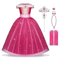BSBUY Princess Costume for Girls Sleeping Beauty Princess Dress Up with Accessories Aurora Princess Costume Aurora Belle Fancy Dress Up for Cosplay Halloween Christmas Birthday World Book Day Party