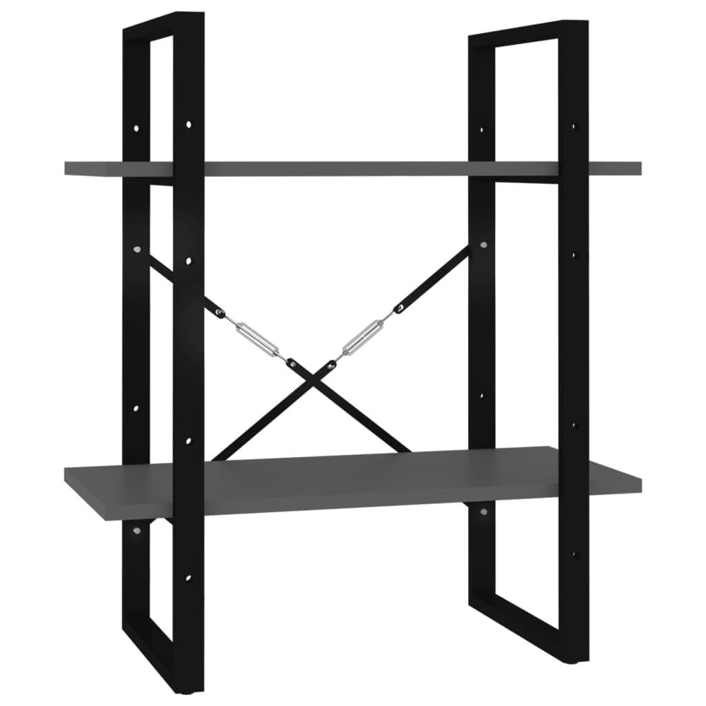 Estantería gris con 5 compartimentos, 60 x 30 x 175 cm, madera y marco de metal, juego de 2 estantes, diseño alto y bajo, espacio de almacenamiento versátil para salón, oficina y dormitorio