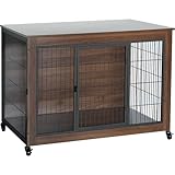 2025New LivBox 犬ケージ ペットサークル ペットゲージ 木製 木目 屋根付き 小型犬 中型犬 大型犬 ペット サークル ウッディサークル ウッド インテリア おしゃれ (ブラウン, S)