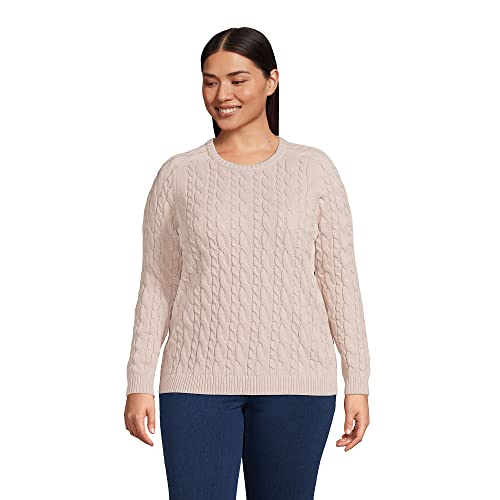 Lands' End Womens Drifter Cable Crew Neck Sweater Stone Beige Regular Medium #TOP26