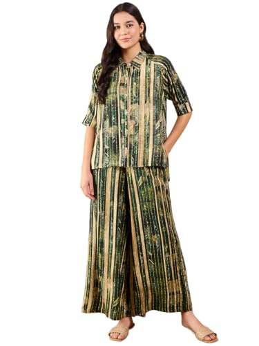 Image of Modeve Women Shirt Palazzo Foil Print Co-Ord Set