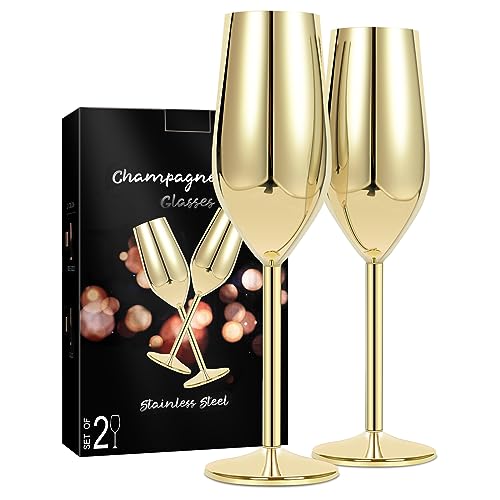Oak & Steel - 4 Flute da Champagne in Acciaio Inossidabile, 285 ml - Confezione Oro Rosa di Bicchieri Spumante