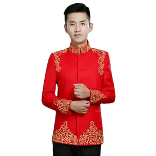Costume avec broderie veste chinoise rouge manteau Zhongshan pour scène