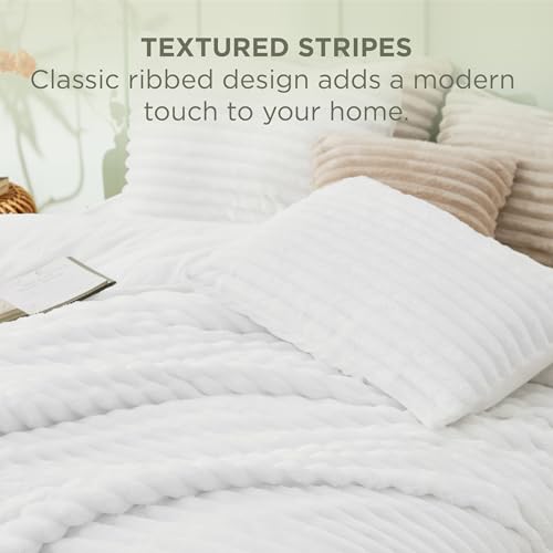 Image of Bedsure King Fluffy Comforter Set - GentleSoft 3 Pieces Luxury Fleece Bright White Bedding, Cozy Room Decor Aesthetic, 1 King Bed Comforter (104 inchx90 inch) and 2 Pillowcases (20 inchx36 inch)