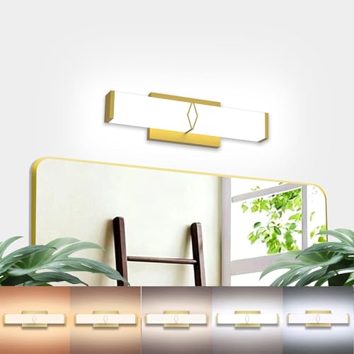 Image of 16 Inch Bathroom Vanity Light 2000LM, AC 120V 5CCT Modern Bathroom Lighting Fixtures Over Mirror Dimmable, 20W Gold LED Vanity Lighting Fixtures Wall Sconce ETL Certified, 1Pack