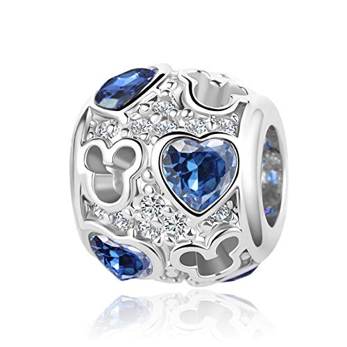Mouse Openwork Heart Love Animal Round Charm Sparkling CZ Beads for Pandora Bracelet