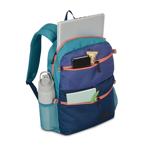 Image of High Sierra Everclass Backpack - Travel or Work Laptop Bookbag with 360 Reflectivity, Dual Water Bottle Pockets & Fits Laptops Up To 15.6 inch, One Size, Dusk Purple /True Navy /Sea