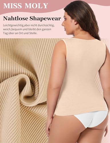 MISS MOLY Shapewear - Camiseta interior para mujer, sin costuras, moldeadora de figura, moldeadora de cuerpo, moldeadora, beige, L