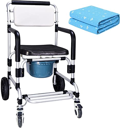 Cómoda silla de ruedas, silla de ducha con almohadilla para incontinencia con olla extraíble, inodoro móvil, pedal plegable, cómoda e impermeable, para ancianos y discapacitados, color morado