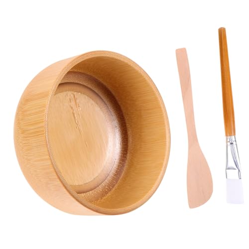 AUTSUPPL Elegant 3pc Facial Mask Mixing Bowl Set Wooden Diy Mask Bowl Brush Kit for Women