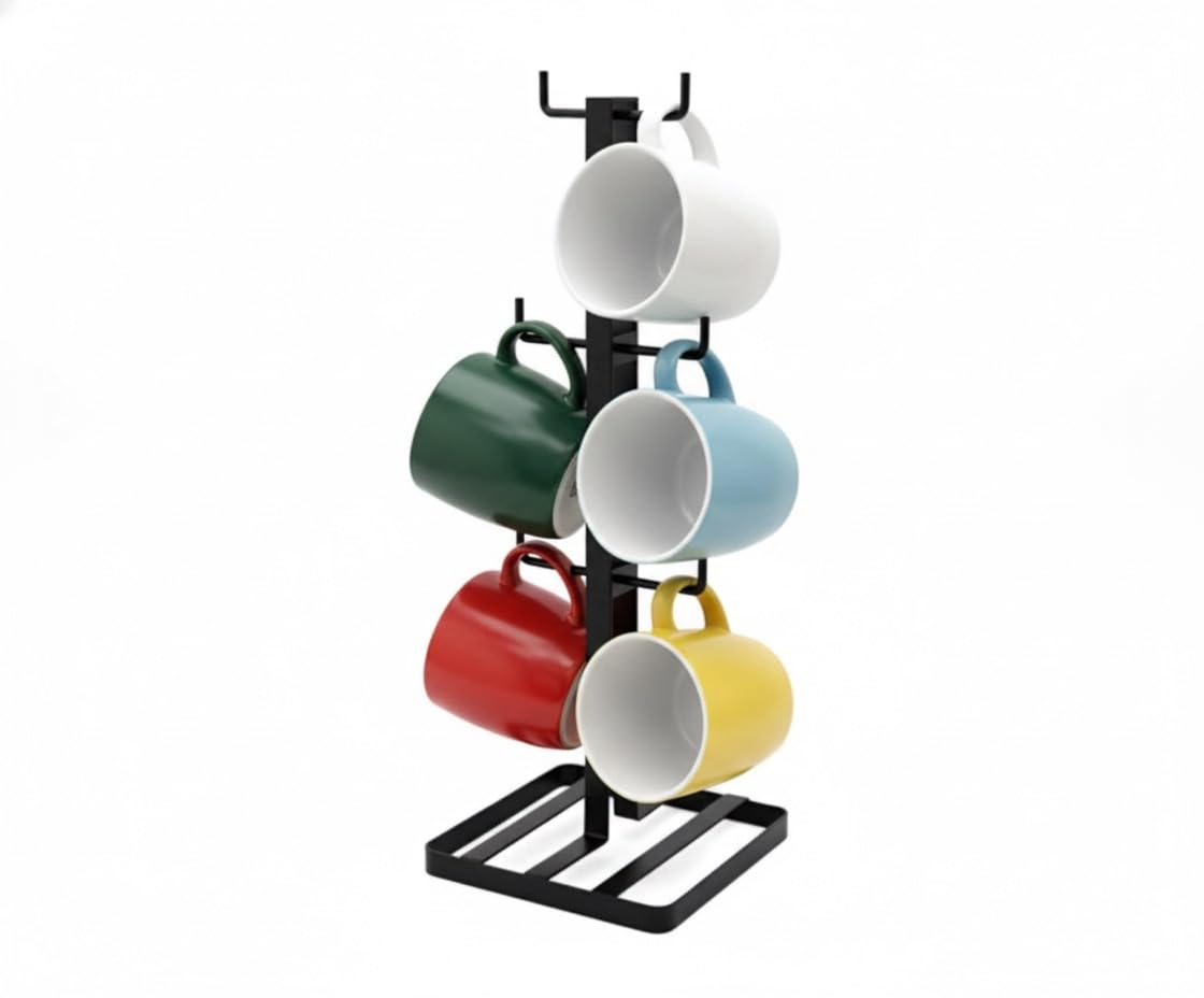 Acense Flat Iron Mug Tree Cup Holder Kitchen Mug Holder For Coffee Mugs & Tea Cups (Flat Iron)