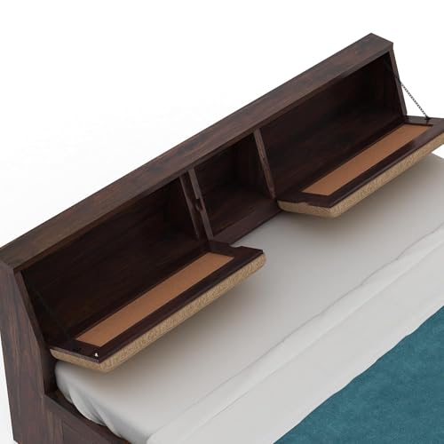 Image of TG Furniture Sheesham Wood King Size Bed with Storage | Wooden Double Bed with Box Storage for Bedroom & Hotel | Platform Cot Bed Palang | 78 X 72 Inch, Walnut Finish
