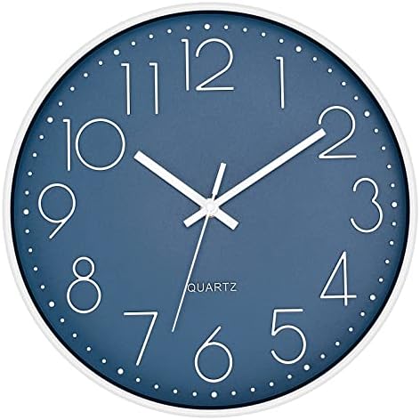 Foxtop Modern Wall Clock Silent Non Ticking Battery Operated Quartz Round Wall Clock Decor for Bedroom Kitchen Home Office School (12 Inch, Cerulean)