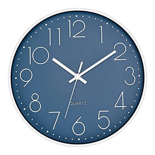 Foxtop 14 Inch Wall Clock Large Silent Non-Ticking Battery Operated Round Quartz Modern Wall Clock Decorative for Office Living Room Bedroom Kitchen Home (Cerulean)