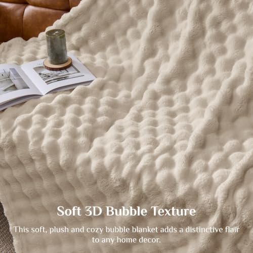Image of BEDELITE Beige Linen 3D Fleece Bubble Throw Blanket for Couch, 50x60 Inches