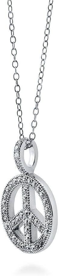 BERRICLE Sterling Silver Peace Sign Cubic Zirconia CZ Fashion Necklace and Earrings Set for Women, Rhodium Plated
