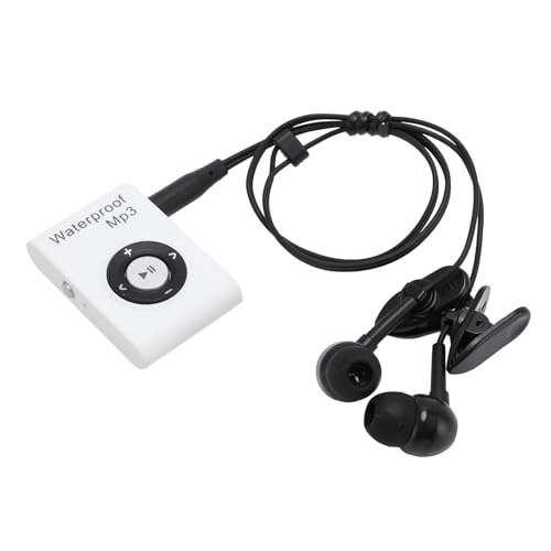 IPX8防水MP3プレーヤー、バッククリップ付きの音楽プレーヤー、8GBメモリに組み込まれ、水中MP3サーフィン用、水泳ウォータースポーツ、ランニング用のヘッドフォン付きMP3 (白)