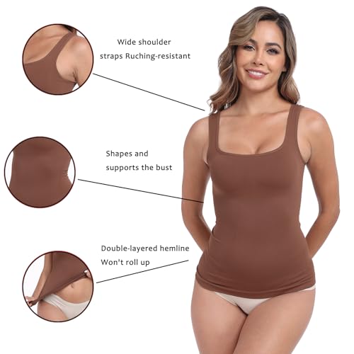 Image of YIOIOIO Womens Shapewear Tank Top Square Neck Tummy Control Compression | No Bust Compression, Anti-Roll Hem, Back Support, Seamless Design, 4-Way Stretch, All-Day Wear Comfort