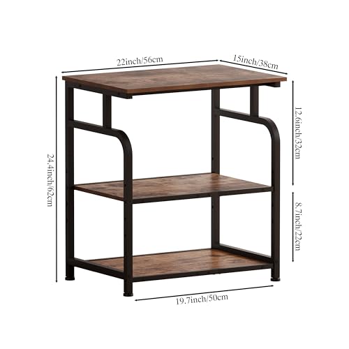 Unionly Large Printer Stand with Adjustable Shelf, 3-Tier Rolling Printer Cart with Wheels, Heavy-Duty Wood Printer Table for Home Office, Heat Press and Laser (Rustic Brown) - Thumbnail 4