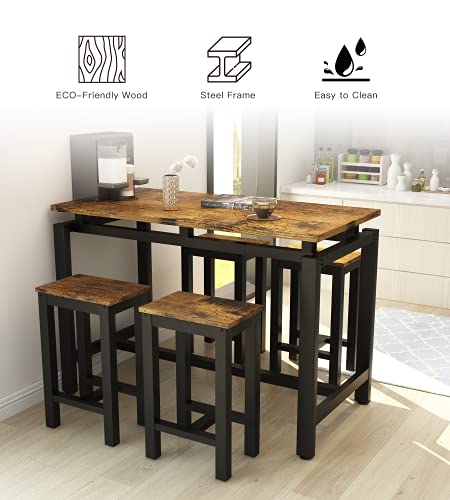 image for MIERES Dining Table Set for 4 - 5pcs Kitchen Counter with Bar Stools, 