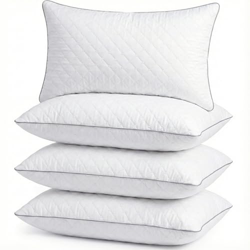 Image of AYKA Premium Microfiber Pillow for Sleeping, Set of 4 | 17x27 Inch Hotel Luxury Bed Pillows | 100% Virgin Fiber Fill, Soft & Fluffy | Neck Support for Side, Back & Stomach Sleepers | White