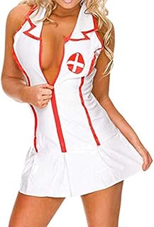 VicSec Womens Cosplay Outfit Scottish Tartan Plaid Uniform Nurse Costume Set with Braces Tie, Mini Tartan Fancy Dress Nightwear Short Skirt Sleepwear