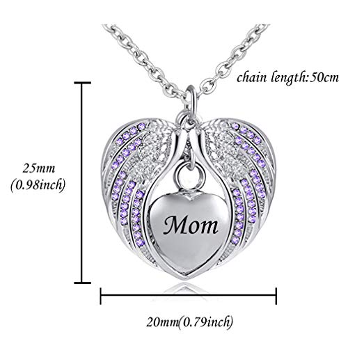 Mom Cremation Jewelry for Ashes Keepsake Angel Wing Urn Necklace Stainless Steel Waterproof Memorial Birthstone Pendant2