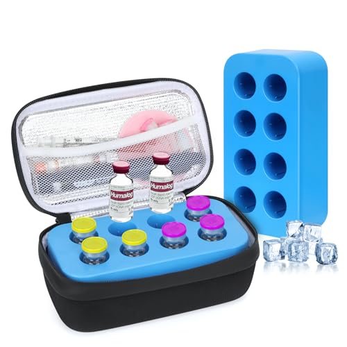 YOUSHARES Insulin Vial Cooler Travel Case - 8 Slots Freezable Ice Brick Organizer for Peptide Vials GLP-1 Fridge Holder Diabetic Small Bottle Refrigerator for 10ml U-100 Vials