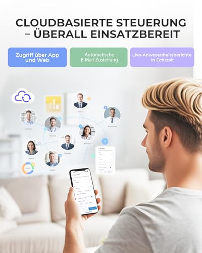 NGTeco TC2 Cloud Zeiterfassung mit 2.4/5GHz WLAN, 5 RFID-Karten, Fingerabdruck, Fernbedienungs-Software, iOS/Android App, Keine monatlichen Gebühren