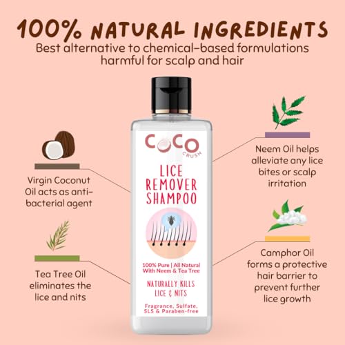 Image of Coco Crush Natural Lice Treatment Kit | Ayurvedic Anti-Lice Shampoo, Herbal Lice Spray & Long Handle Comb | 100% Natural, Safe & Chemical-Free | Kills Lice & Nits | Gentle for Kids & Adults (200ml(2x100ml) + Comb)