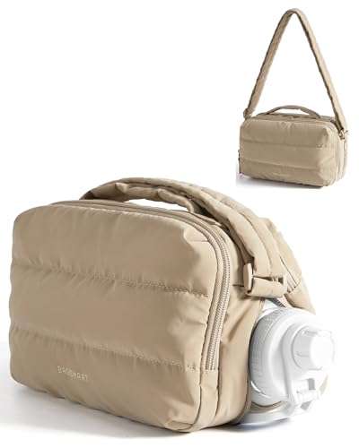 BAGSMART Puffy Water Bottle Crossbody Bags for Women, Small Cross body Purse With Bottle Holder, Hobo Handbag for Travel, Latte Brown