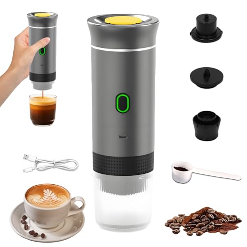 Bekasa Portable Coffee Maker with Self-Heating, 3 In 1 Portable Espresso Maker,Mini Espresso Machine for Small & Large Capsules,Ground Coffee, Compact Travel Designfor Camping, Office, RV, Home