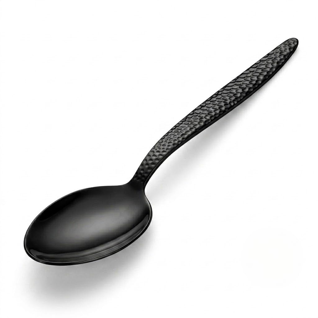 CREATIVECHEF Kunz Löffel, Chef Kunz Kochlöffel, Edelstahl, Titan, glänzender Bratlöffel, 18/10 Edelstahl, beschichtete Kunz-Löffel, Servierlöffel für Abendessen (schwarz)