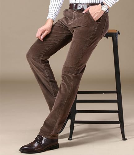 Men's Vintage Classic-Fit Corduroy Pant,Outdoor Straight Fit Flat-Front Casual Loose Fall Dress Trousers with Pockets3