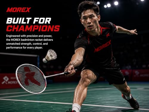 Image of Morex Carbon Graphite Badminton Racket with Full Cover Bag | Durable Carbon Shaft & Curve Frame for Better Sweet Spot & Smash Power | Ideal for Beginners & Advanced Players (Black)