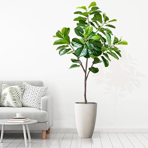 Wheelive Artificial Fiddle Leaf Fig Tree, 5.6FT Fake Ficus Lyrata Plant with 91 Leaves Faux & Plastic Pot, Fake Fig Leaf Tree in Pot for Indoor Outdoor House Office Garden Modern Decoration Cover