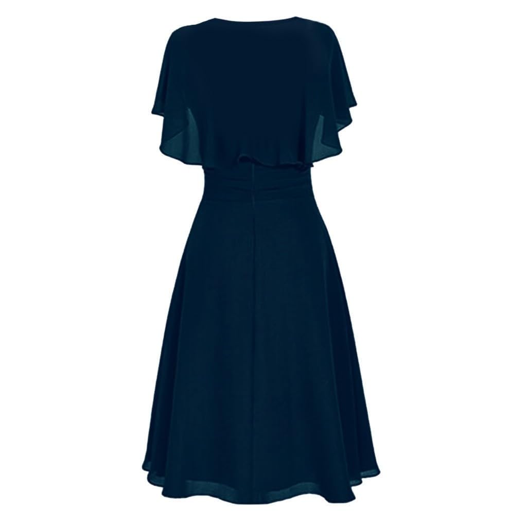 Abito Donna Longue Estivo Manica Corta - Robe Volant Superposé Femme | in Chiffon con Spalle Scoperte E Tulle Abiti Leggero Traspirante Dress Tinta Unita Moda Jupe Stile Francese per Matrimonio