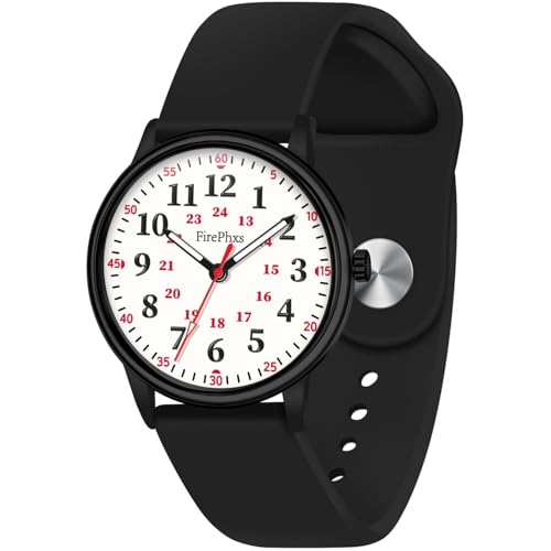 Montre d'infirmière pour femmes et hommes cadran blanc et noir 12/24h