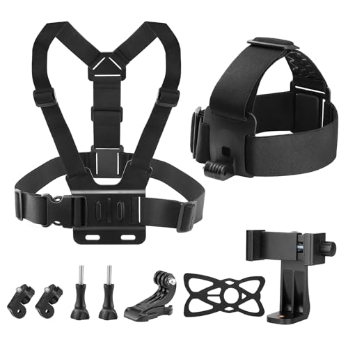 GeeKam Kit sangle de poitrine bandeau et clip téléphone pour POV, VLOG, compatible avec iPhone, Samsung, GoPro Hero, Insta360, AKASO, DJI Osmo, SJCAM et autres caméras d'action.