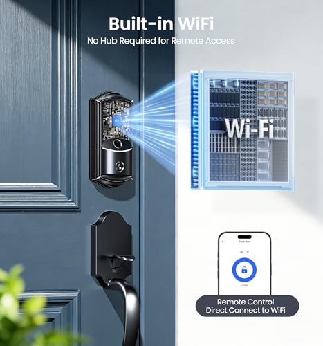 Veise VE027 Built-in Wi-Fi Smart Lock, Fingerprint Keyless Entry Front Door Lock, App Remote & Voice Control, No Hub Needed, Touchscreen Keypad Deadbolt, IP65 Waterproof, BHMA Grade 3, Matte Black thumbnail 2