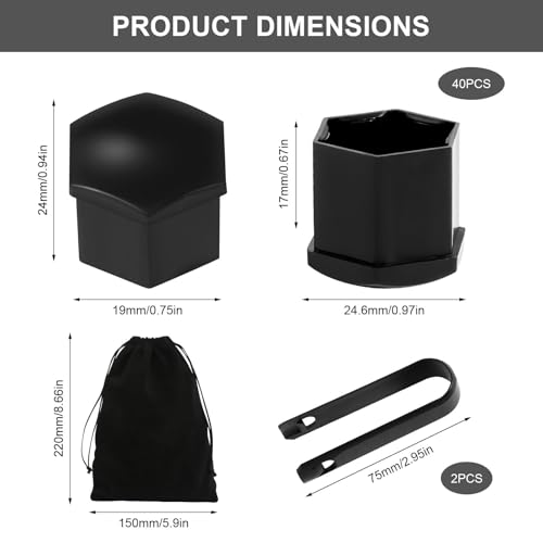 VUTYNKO 40 Stück Radschraubenkappen 19mm, Universal Schraubenabdeckung Auto Radkappen Schwarz Kunststoff Nut Radmuttern, Diebstahlschutz Schraubenkappen mit Autos Entfernungswerkzeugsatz