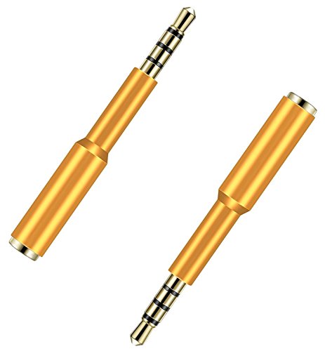 Josi Minea x 2 Pcs 3.5mm Gold Audio Jack Extender Headphone Adapter with Gold Plated 4-Pole Connectors for Apple iPhone 6/6S/6+/5S/5 Samsung Galaxy S7/S6/S5 & Most Smartphones & Tablets [ 2 Pack ]