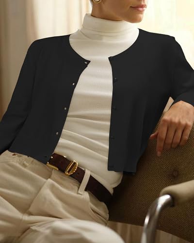 Newshows Cropped Cardigan Sweaters for Women 2025 Crew Neck Button Down Open Front Knit Bolero Shrugs3