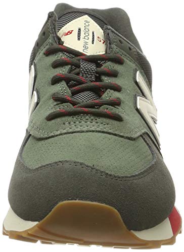 Image of New Balance Men's 574 V2 Sneaker, Camo Green /Team Red, 12.5 M