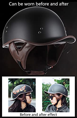 Hanhua Adult Men Women Helmets Motorcycle Half Helmet German Style Dot/Ece Approved With Uv Visor, Matte Black #TOP3
