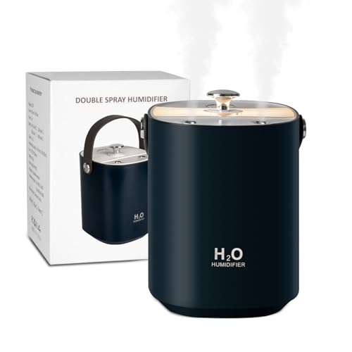 Humidifiers for bedroom,1.2L Portable Cool Mist Humidifiers Auto Shut-Off USB Desk Humidifier,with Warm Night Light and Dual Nozzle Design for Bedroom Travel Office(Blue)