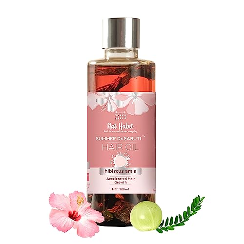 Nat Habit Hibiscus Amla Hair Oil For Men & Women, Helps In Hair Growth & Thickness, For All Hair Types, No Paraffin, Mineral Oil, Preservatives & Chemicals, 200ml