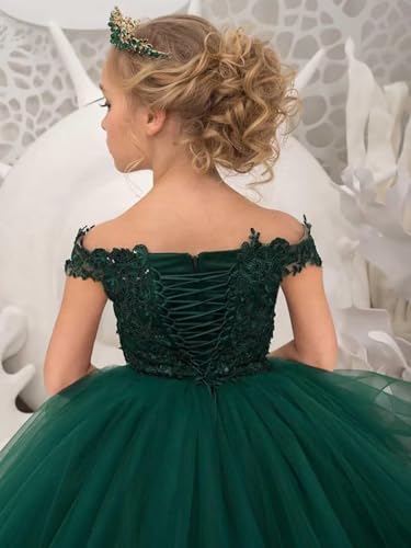 Tulle Off The Shoulder Flower Girl Dress for Wedding Lace Appliques A-line First Communion Dress with Train4