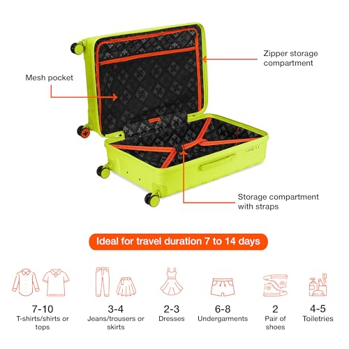 Image of Nasher Miles Vienna Hard-Sided Polypropylene Luggage Set of 2 | 55cm & 65cm | 8 Wheels Small & Medium Trolley Bag for Travel | Suitcase (Neon Lime)